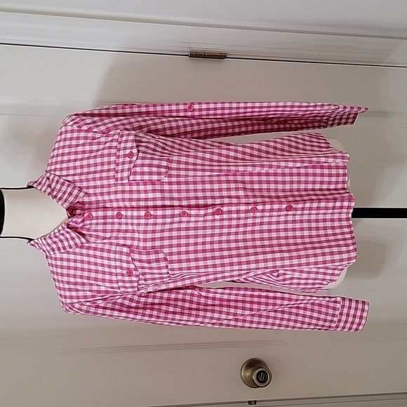 Sugar Rain Size M Pink White Gingham Button Down Long Sleeve Shirt - Picture 1 of 12